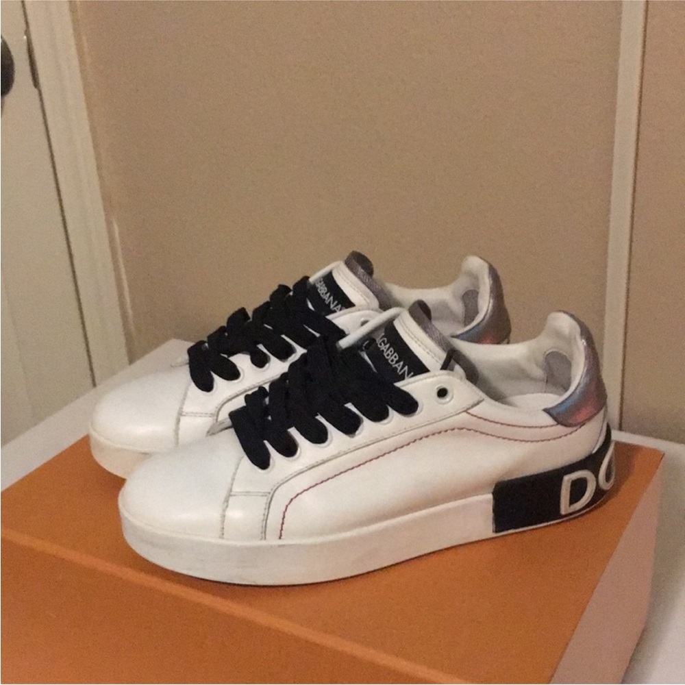 Dolce & Gabbana White and Black Sneakers Size 6.5 Authentic